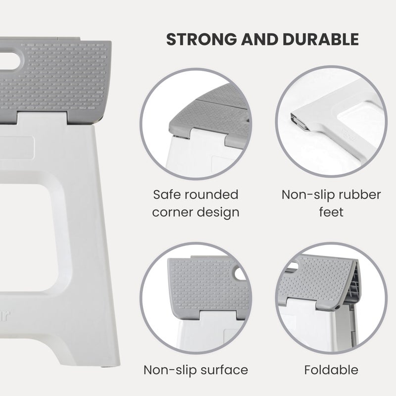 Vigar Compact Step Stool Foldable, 12-1/2-inch Step Stools for Adults up to 330 Pound, Lightweight Stool, Non-Slip Folding Step Stool, Gray - Image 4